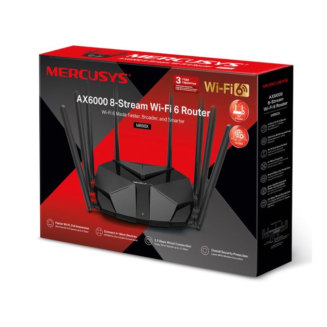 Маршрутизатор, Mercusys, MR90X, 802.11a/b/g/n/ac/ax, AX6000, порт 2,5 Гбит/с, 2,4 ГГц/5 ГГц