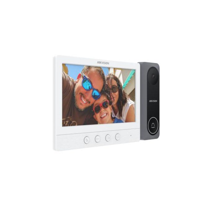 Домофонная система, Hikvision, DS-KIS212, Комплект видеодомофонии ,1mp HD камера, ИК до 3 м, встроеный микрофон и динамик, вызывная:от-30 °C до 60 °C, Монитор: от -10 °C до 55 °C, IP65, 12V DC