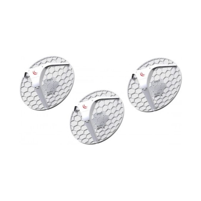 Точка доступа, MikroTik, RBLHG5kit, LHG 5 Tripack, 1 порт 10/100М, 802.11a/n, 300 Mbit/s, 5 GHz, 24.5dBi, PoE-IN Passive PoE, RouterOS, -40°С до 70 °C, IP54 (упаковка 3 штуки)