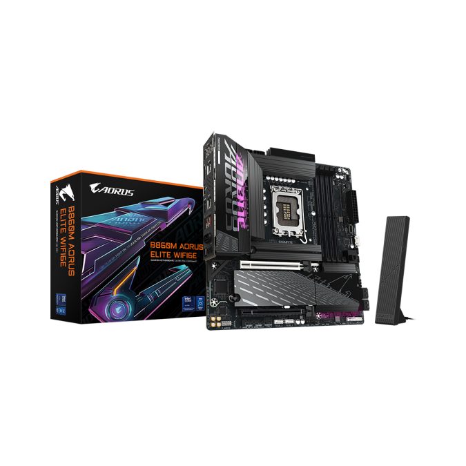 Материнская плата, Gigabyte, B860M AORUS ELITE WIFI6E (4719331866877), LGA1851, iB860, 4xDDR5 5600/6400/9200(OC), 4xSATA3, Raid, 3xM.2 (PCI-E 4.0x4/x2), 1хDP, 1xHDMI, 1xUSB4® USB Type-C® port, 2xPCI-Ex16, WiFi, mATX