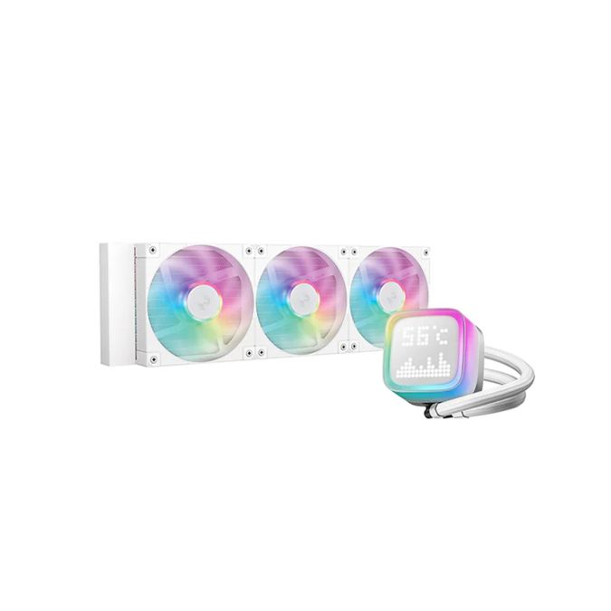 Кулер с водяным охлаждением, Deepcool, LP360 WH R-LP360-WHMSMC-G-1, Intel 1851/1700/1200/115х и AMD AM5/AM4/, TDP 300W, 3*120мм FD12 ARGB, 600-2400 RPM±10%, 72,04CFM, 38,71 dB(A), Белый