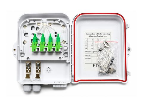 Коробка распределительная оптическая, А-Оптик, FTTH-FD207-08, укомплектованная SC/APC, Настенный, Пластик, Белый