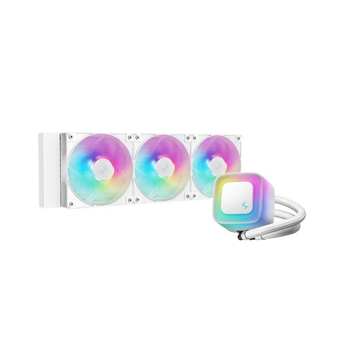 Кулер с водяным охлаждением, Deepcool, LE360 WH V2 R-LE360-WHAMMN-G-2, Intel 1851/1700/1200/115х и AMD AM5/AM4/, TDP 300W, 3*120мм ARGB, 500-2100 RPM±10%, 75.89CFM, 31,6 dB(A), Белый