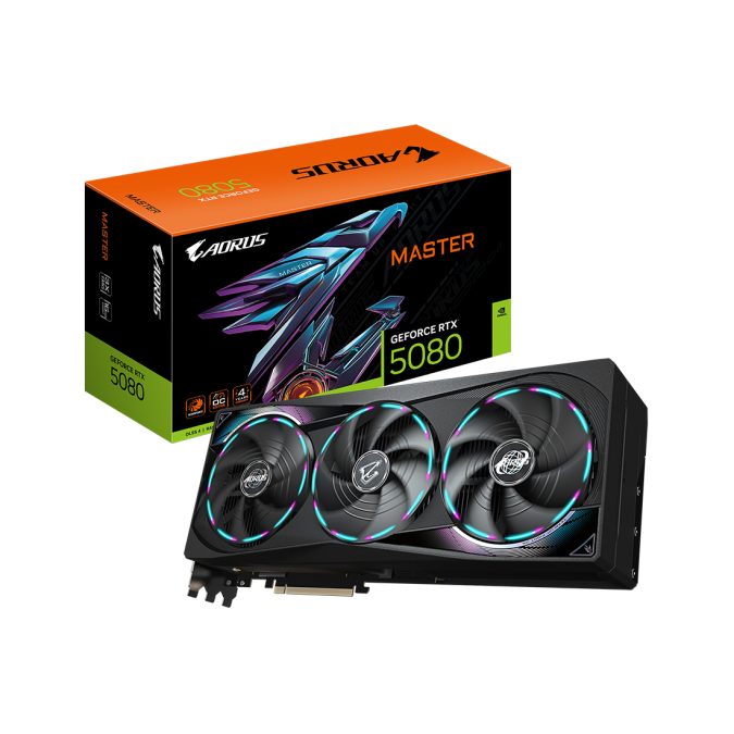 Видеокарта, Gigabyte, RTX5080 AORUS MASTER 16G (GV-N5080AORUS M-16GD) (4719331355586), GDDR7, 256bit, 1-HDMI, 3-DP, Windforce 3X Fan, 360*150*75 мм, Цветная коробка