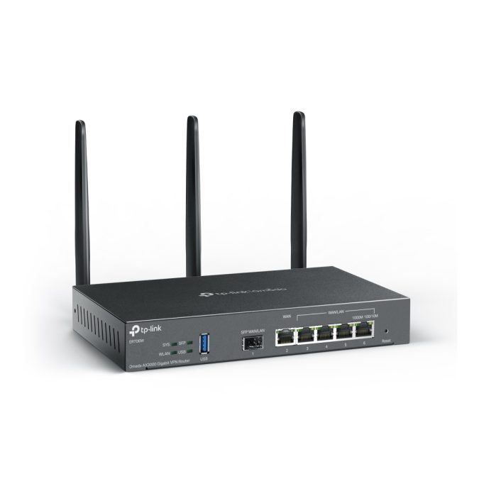 Маршрутизатор VPN, TP-Link, ER706W, 1 гигабитный SFP-порт WAN/LAN, 1 гигабитный WAN-порт, 4 гигабитных LAN/WAN-порта, 1 порт USB 3.0 (поддерживает USB LTE-модем и USB-накопители), AX3000 WiFi 6, Адаптер питания 12 В постоянного тока / 2 А