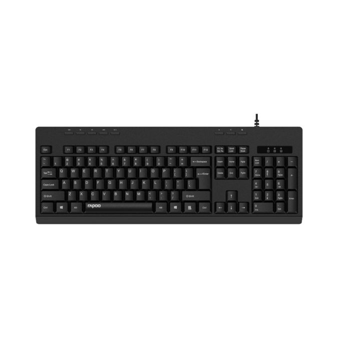 Клавиатура, Rapoo, NK2400, USB, Кол-во стандартных клавиш 104, Длина кабеля 1,5 метра, Анг/Рус/Каз, Чёрный