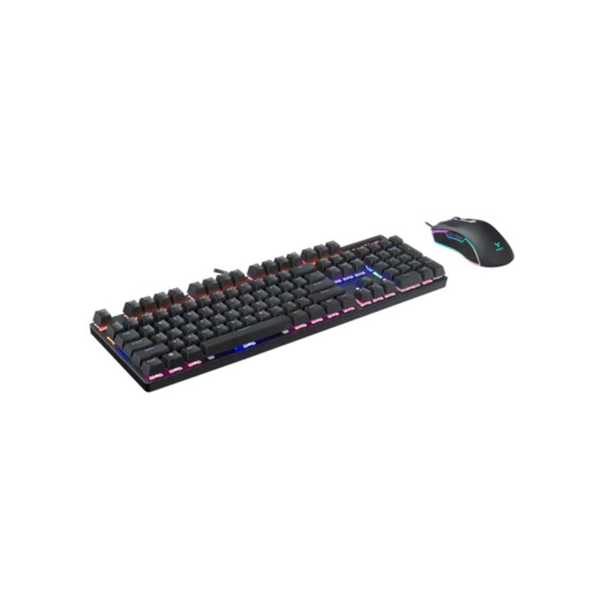 Комплект Клавиатура + Мышь, Rapoo, V150S, Игровой комплект, Оптическая мышь, 6200DPI, USB, Анг/Рус, Длина кабеля 1,8 метра, RGB, Кол-во стандартных клавиш 104, Защита от пролива воды/кофе, Чёрный