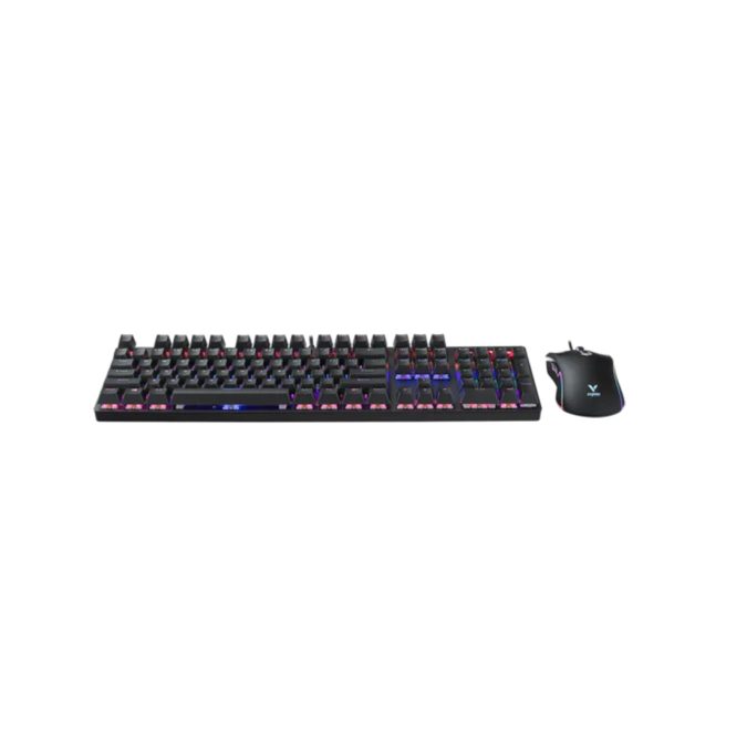 Комплект Клавиатура + Мышь, Rapoo, V150S, Игровой комплект, Оптическая мышь, 6200DPI, USB, Анг/Рус, Длина кабеля 1,8 метра, RGB, Кол-во стандартных клавиш 104, Защита от пролива воды/кофе, Чёрный