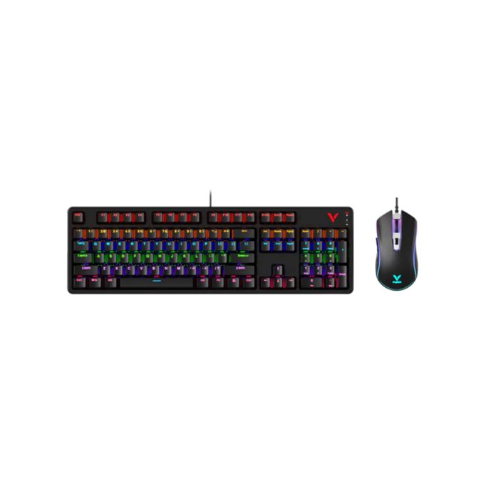 Комплект Клавиатура + Мышь, Rapoo, V150S, Игровой комплект, Оптическая мышь, 6200DPI, USB, Анг/Рус, Длина кабеля 1,8 метра, RGB, Кол-во стандартных клавиш 104, Защита от пролива воды/кофе, Чёрный