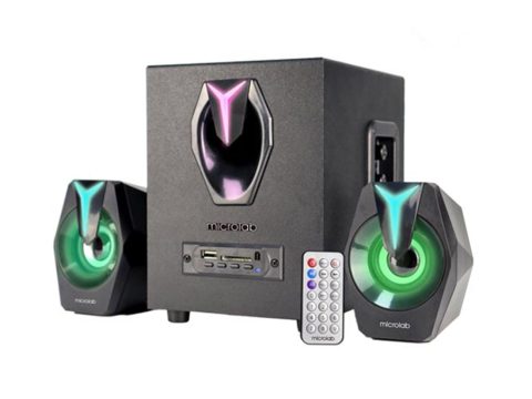 Акустическая система, Microlab, G100BT, 2.1, Bluetooth 5,0, FM радио, LED подсветка, 6 цветов, 20 Гц - 20 кГц, 3,5 мм, USB, SD-карта, Черный