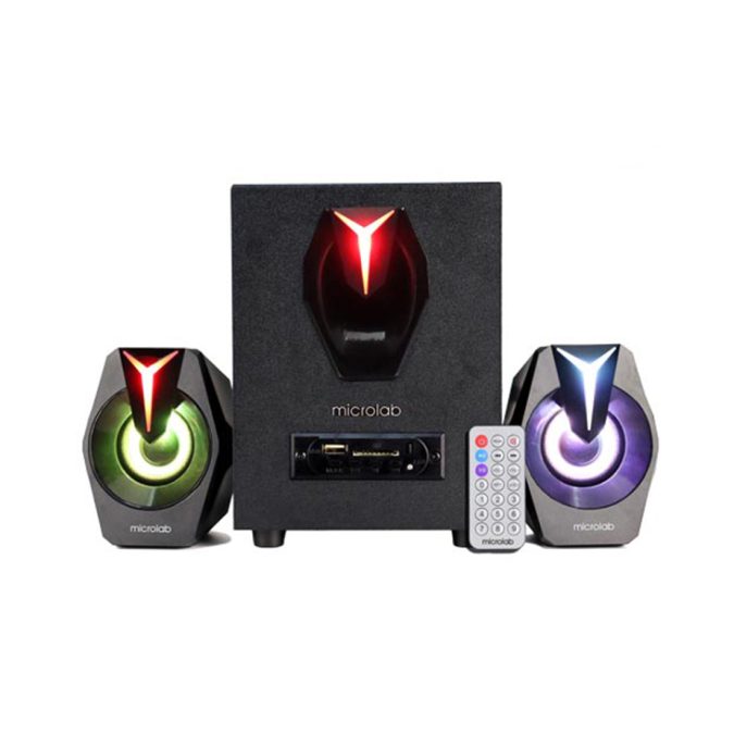 Акустическая система, Microlab, G100BT, 2.1, Bluetooth 5,0, FM радио, LED подсветка, 6 цветов, 20 Гц - 20 кГц, 3,5 мм, USB, SD-карта, Черный