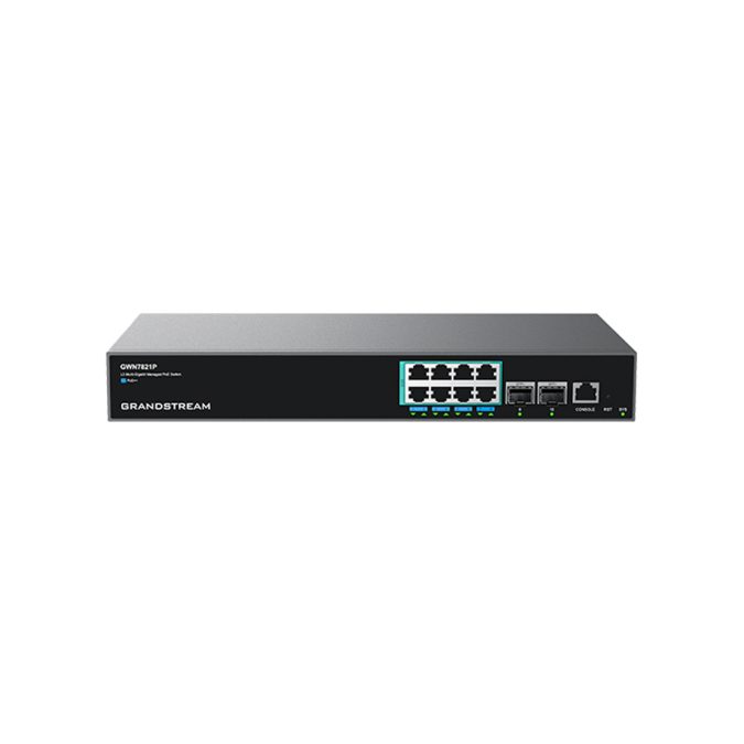 Коммутатор, Grandstream, GWN7821P, Управляемый L3, 2 порта SFP+, 8 портов 2,5G (RJ-45), 802.3 af/at, до 60 Вт, Общая мощность POE: 240 Вт, Встроенный блок питания