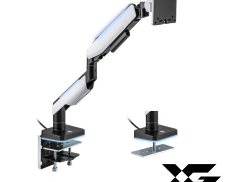 Настольный кронштейн с газлифтом,XG, MGG-1749 white, для мониторов 17"-49", Нагрузка 20 кг., Наклон + 50°~- 20°, Поворот +/- 90°, Вращение монитора +/- 180°, VESA 75x75,100x100, белый