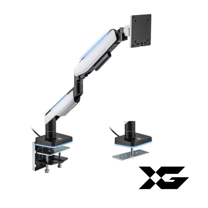 Настольный кронштейн с газлифтом,XG, MGG-1749 white, для мониторов 17"-49", Нагрузка 20 кг., Наклон + 50°~- 20°, Поворот +/- 90°, Вращение монитора +/- 180°, VESA 75x75,100x100, белый