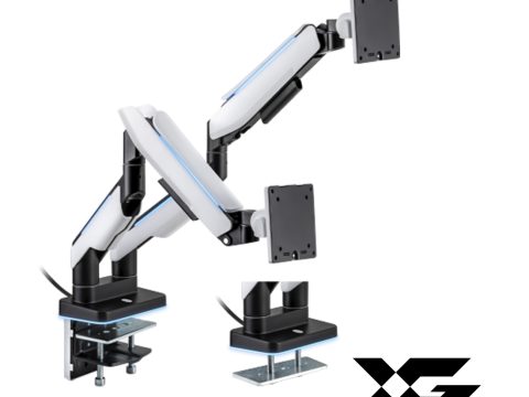 Настольный кронштейн с газлифтом,XG, MGG-1735D white, для мониторов 17"-35", Нагрузка 2х20 кг., Наклон + 50°~- 20°, Поворот +/- 90°, Вращение монитора +/- 180°, VESA 75x75,100x100,белый