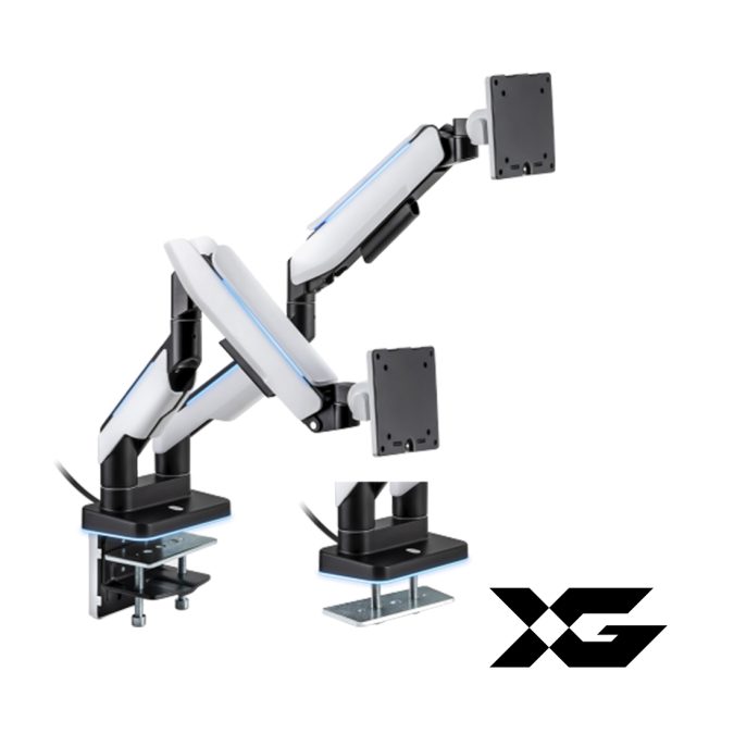 Настольный кронштейн с газлифтом,XG, MGG-1735D white, для мониторов 17"-35", Нагрузка 2х20 кг., Наклон + 50°~- 20°, Поворот +/- 90°, Вращение монитора +/- 180°, VESA 75x75,100x100,белый