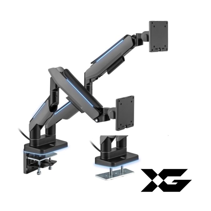 Настольный кронштейн с газлифтом,XG, MGG-1735D grey, для мониторов 17"-35", Нагрузка 2х20 кг., Наклон + 50°~- 20°, Поворот +/- 90°, Вращение монитора +/- 180°, VESA 75x75,100x100,серый
