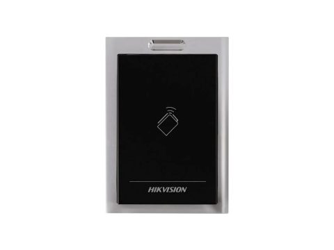 Считыватель, Hikvision, DS-K1101M, Считыватель карт M1/EM, корпус из материала PC+ABS с панелью PMMA, встроенный звуковой сигнал, интерфейс RS-485 и Wiegand, IP64, от -20 °C до 65 °C