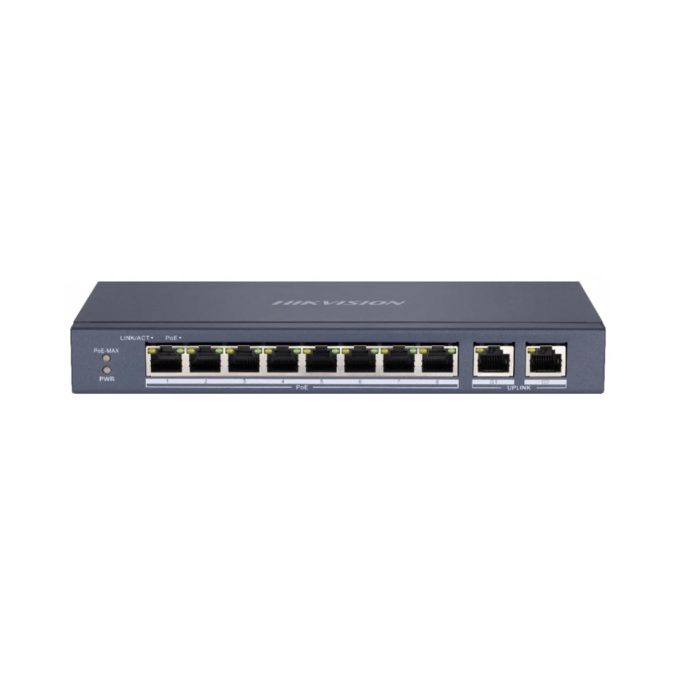 Коммутатор, Hikvision, DS-3E0310P-E/M(B), Неуправляемый, 8 x 10/100 Mbps, РоЕ 802.3af/at 60W, 2 x Gigabit RJ45, Настольный, Long Range Ports 1 to 8: up to 300 m.