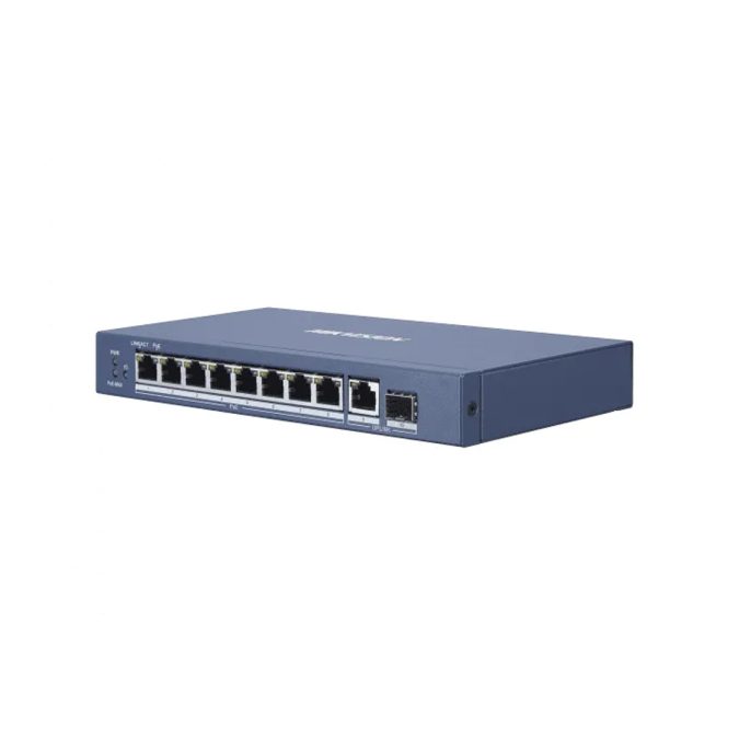 Коммутатор, Hikvision, DS-3E0510P-E/M(B), Неуправляемый, 8 x Gigabit RJ45, РоЕ 802.3af/at 58W, 1 x Gigabit RJ45, 1 x SFP combo, Настольный, Металл