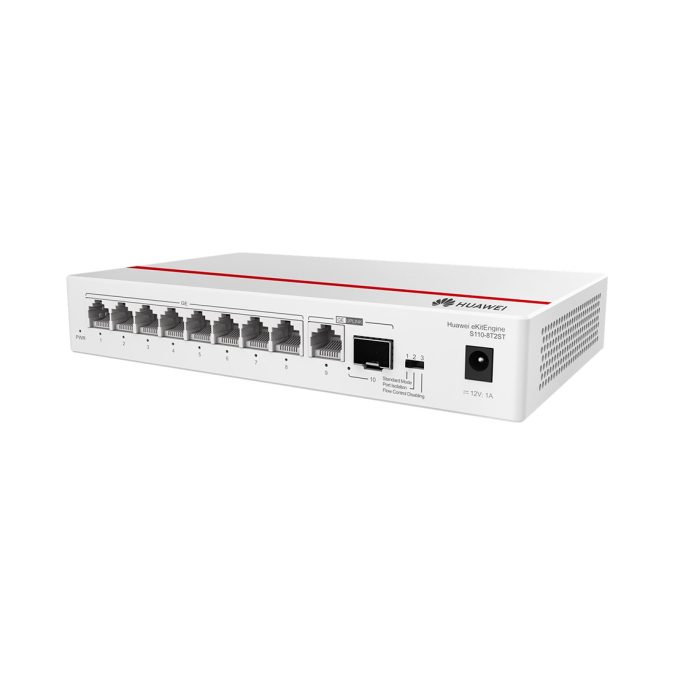 Коммутатор, Huawei, S110-8T2ST, Неуправляемый, 8 портов 10/100/1000BASE-T, 1*GE COMBO (SFP/RJ45) , настольный