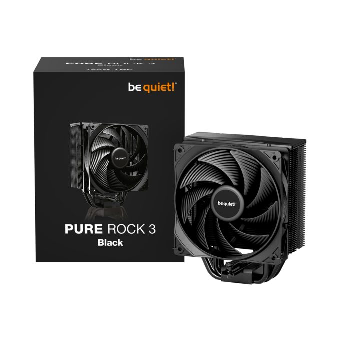 Кулер для процессора,Bequiet!, Pure Rock 3 Black, BK039, Intel: 1851/1700/1200/1150/1151/1155, AMD: AM5/AM4, TDP 190W, 120мм 	Pure Wings 3 PWM, 2000 об.мин, 59.6/101.2 CFM, 31.2 dB(A), 71*124*154мм, Черный