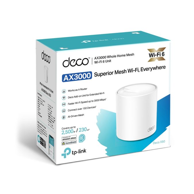Беспроводная MESH-система Wi-Fi, TP-Link, Deco X50(1-pack), AX3000, Wi-Fi 6, 2,4 ГГц/5 ГГц, 802.11a/b/g/n/ac/ax