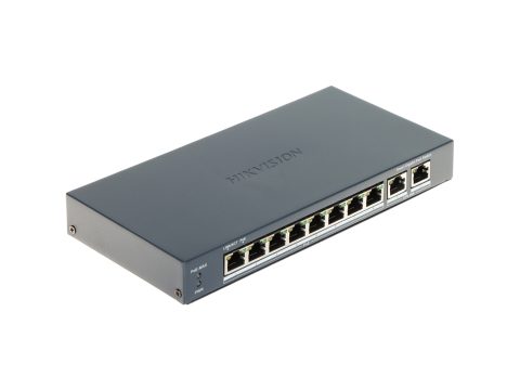 Коммутатор, Hikvision, DS-3E1510P-EI (V2), Управляемый L2, 8 x Gigabit RJ45, РоЕ 802.3af/at 110W, 2 x Gigabit RJ45, Настольный, Long Range Ports 1 to 8: up to 300 m.