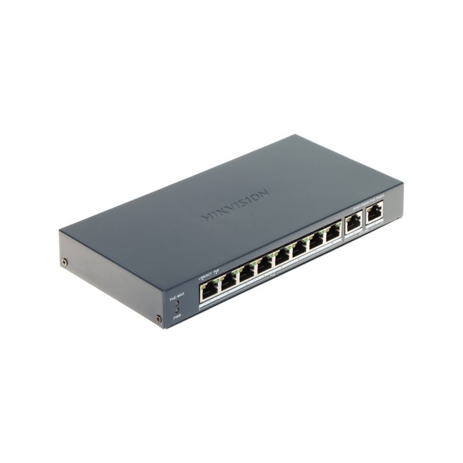 Коммутатор, Hikvision, DS-3E1510P-EI (V2), Управляемый L2, 8 x Gigabit RJ45, РоЕ 802.3af/at 110W, 2 x Gigabit RJ45, Настольный, Long Range Ports 1 to 8: up to 300 m.