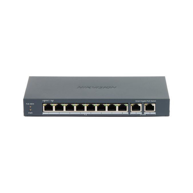 Коммутатор, Hikvision, DS-3E1510P-EI (V2), Управляемый L2, 8 x Gigabit RJ45, РоЕ 802.3af/at 110W, 2 x Gigabit RJ45, Настольный, Long Range Ports 1 to 8: up to 300 m.