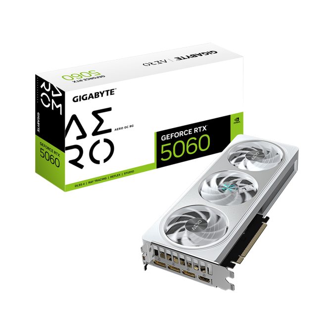 Видеокарта, Gigabyte, RTX5060 AERO OC 8G (GV-N5060AERO OC-8GD) 4719331356415, GDDR7, 128bit, 1-HDMI, 3-DP, Windforce 3X Fan, 281*117*40 мм, Цветная коробка