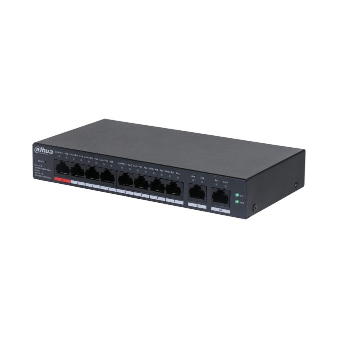 Коммутатор, Dahua, DH-CS4010-8GT-110, Управляемый L2, 8xRJ45 10/100/1000Мбит/с (PoE/PoE+/Hi-PoE), суммарно до 60Вт, 2xRJ45 10/100/1000Мбит/с (uplink)