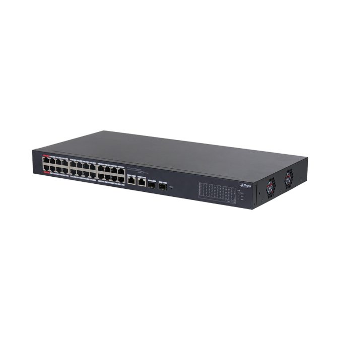 Коммутатор, Dahua, DH-CS4226-24ET-375, Управляемый L2, 24  RJ-45 10/100 Mbps (PoE).total  375 W, 2  RJ-45 10/100/1000 Mbps (combo). 2  SFP 1000 Mbps (combo)