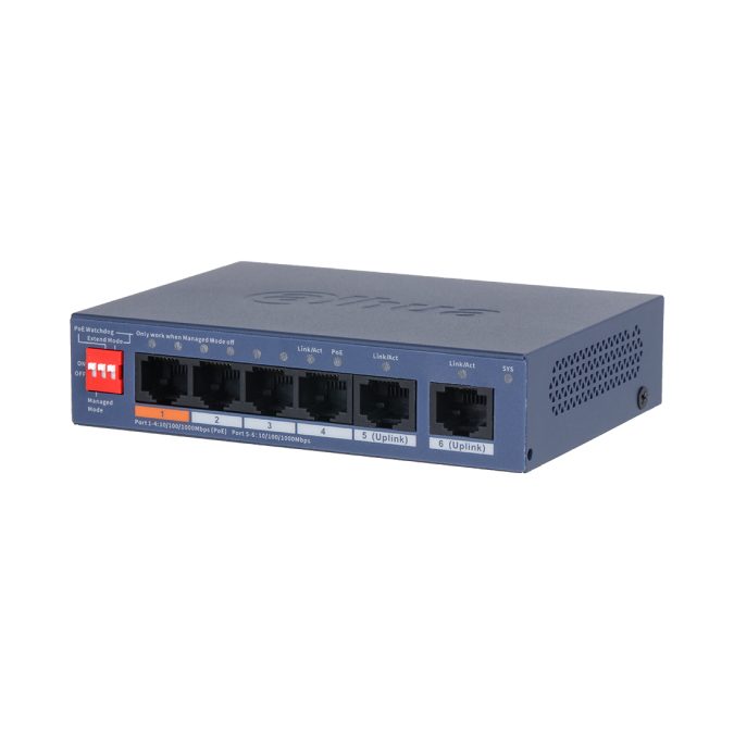 Коммутатор, Dahua, DH-CS4006-4GT-60, 130 мм  90 мм  26 мм, 6-портовый, Рабочая температура. от –10°C до +55°C