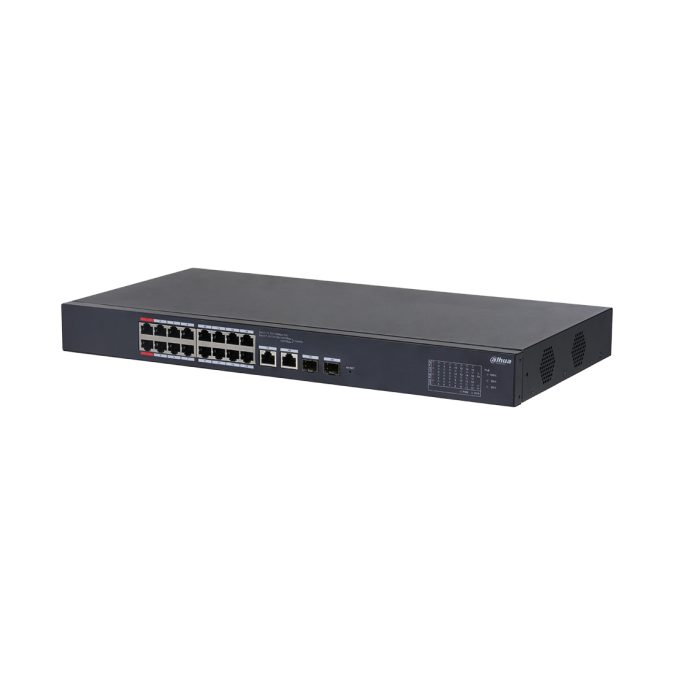 Коммутатор, Dahua, DH-CS4218-16ET-240, Управляемый L2, 16  RJ-45 10/100 Mbps (PoE).total  240 W, 2  RJ-45 10/100/1000 Mbps (combo). 2  SFP 1000 Mbps (combo)