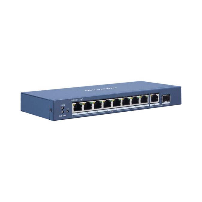 Коммутатор, Hikvision, DS-3E0510P-E(B), Неуправляемый, 8 x Gigabit RJ45, РоЕ 802.3af/at 110W, 1 x Gigabit RJ45, 1 x SFP, Настольный