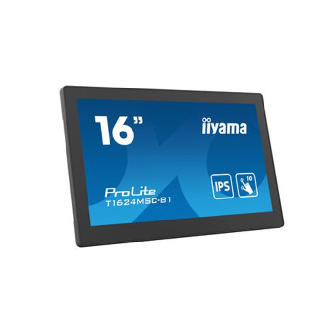 Монитор, iiyama, ProLite PLT1624M, T1624MSC-B1, 15.6", 1920x1080, IPS, 16:9, 60 Гц, 450 кд/м, 25 мс, 16.7М, 800:1, 178/178, HDMI*1, USB*2, Mini jack, Регулировка наклона, Черный