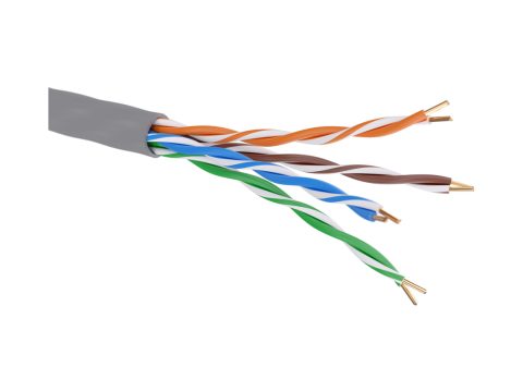 Кабель витая пара, DKC, RN5EUUK01GY, кат. 5E, U/UTP, 4 пары, нг(А)-HF, 4x2x1/0.51мм, неэкранированный, цвет внешней оболочки серый, коробка 305 м, для групповой прокладки внутри помещений, внешняя оболочка из полиолефина
