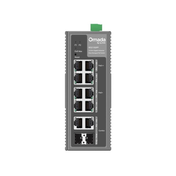 Коммутатор, TP-Link, IES210GPP, Управляемый L2, 2 порта RJ45 PoE++ 10/100/1000 Мбит/с, 6 портов RJ45 PoE+ 10/100/1000 Мбит/с, 2комбо SFP/RJ45, 802.3af/at/bt, бюджет 240 Вт