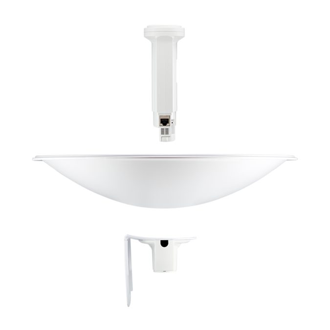 Беспроводной маршрутизатор, Ubiquiti, PBE-M5-400, PowerBeam, 1 порт 10/100/1000 RJ-45, 150 Mbps, Passive Poe 24V, адаптер в комплекте, внешняя, КОМПЛЕКТ: PBE-M5-400, АНТЕННА, ЭЛЕМЕНТЫ КРЕПЛЕНИЯ (2 шт), ИТОГО 4 части