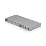 Коммутатор, Ubiquiti, USW-16-POE, Unifi Switch, Управляемый L2, 8 портов 10/100/1000 Mbps RJ45 PoE, 802.3af/at, бюджет 42W, 8 портов 10/100/1000 Мбит/с RJ45, 2 порта SFP, Стоечный