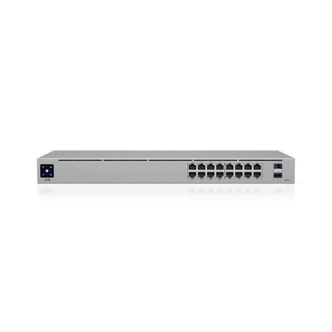 Коммутатор, Ubiquiti, USW-16-POE, Unifi Switch, Управляемый L2, 8 портов 10/100/1000 Mbps RJ45 PoE, 802.3af/at, бюджет 42W, 8 портов 10/100/1000 Мбит/с RJ45, 2 порта SFP, Стоечный