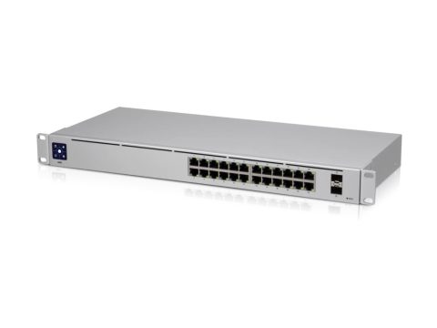 Коммутатор, Ubiquiti, USW-24, Switch, управляемый L2, 24 порта 10/100/1000 Mbps RJ45, 2 порта SFP, 1.3" тачдисплей, Стоечный