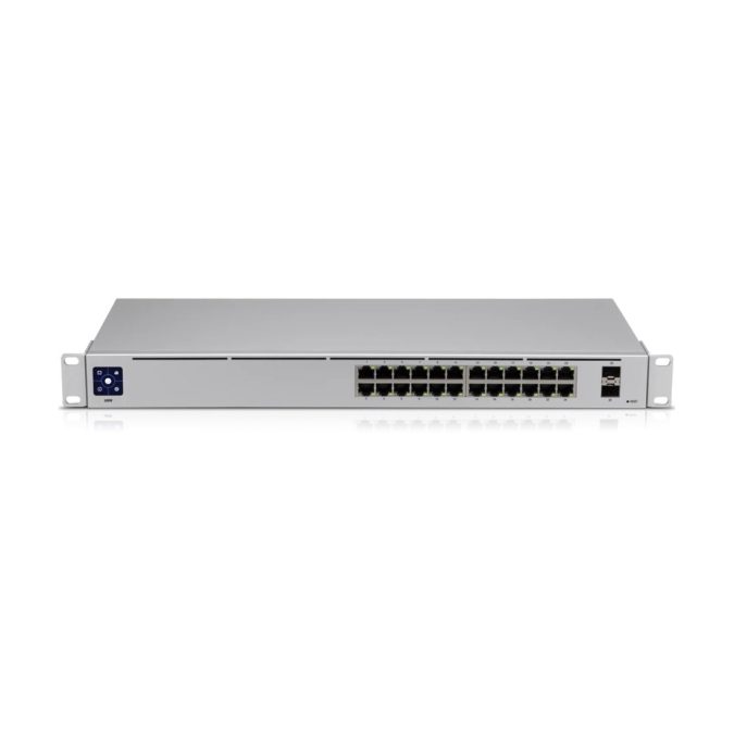 Коммутатор, Ubiquiti, USW-24, Switch, управляемый L2, 24 порта 10/100/1000 Mbps RJ45, 2 порта SFP, 1.3" тачдисплей, Стоечный