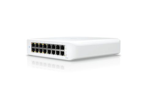 Коммутатор, Ubiquiti, USW-Lite-16-POE, Unifi Switch, Управляемый L2, 8 портов 10/100/1000 Mbps RJ45 PoE+, 802.3af/at, бюджет 45W, 8 портов 10/100/1000 Мбит/с RJ45, Настольный/настенный