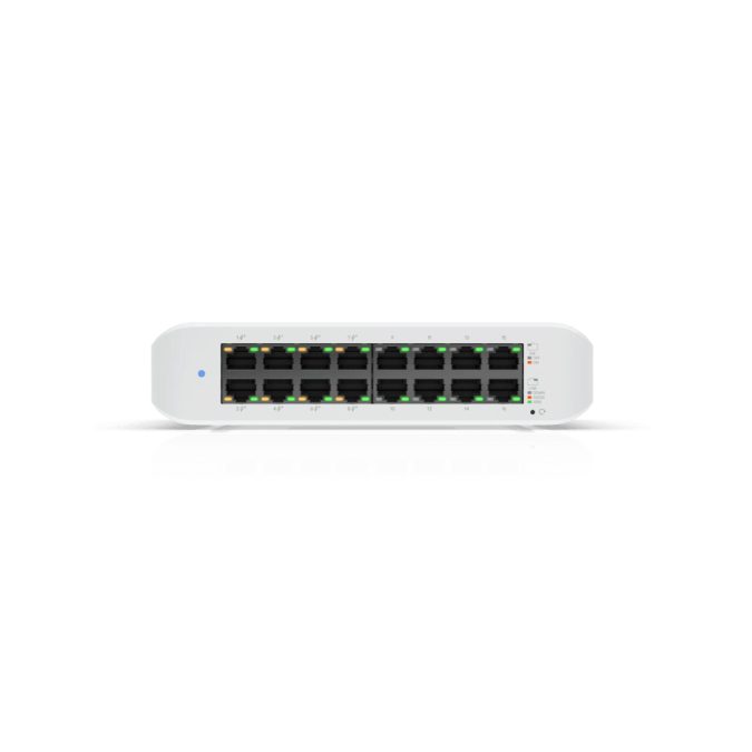 Коммутатор, Ubiquiti, USW-Lite-16-POE, Unifi Switch, Управляемый L2, 8 портов 10/100/1000 Mbps RJ45 PoE+, 802.3af/at, бюджет 45W, 8 портов 10/100/1000 Мбит/с RJ45, Настольный/настенный