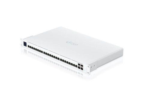 Сетевой коммутатор, Ubiquiti, UISP-S-Pro, UISP Switch, управляемый L2, 24 порта 100/100/1000 Mbps RJ-45 (LAN1–16 с пассивным PoE 27В), uplink/downlink, сенсорный ЖК-дисплей, Passive PoE, бюджет 220Вт, 4 порта SFP+ , Стоечный