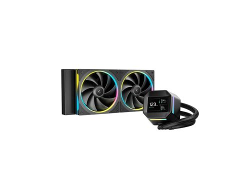 Кулер с водяным охлаждением, Deepcool, LM240, Intel 1851/1700/1200/115х и AMD AM5/AM4/, TDP 280W, 2*120мм FD12 ARGB, 600-2400 RPM±10%, 72,04CFM, 38,71 dB(A), Чёрный