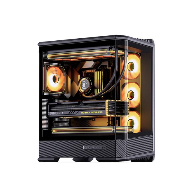 Компьютерный корпус, Jonsbo, D400 Black, Mid-Tower, ATX/M-ATX/m-ITX, Type-C*1/USB3.0*2, Audio+Mic, Высота процессорного кулера до 169 мм, Длина VGA до 450 мм, 1*2.5"/1*3,5", Сталь, Пластик, Закаленное стекло, 488*239*514, Без Б/П, Черный