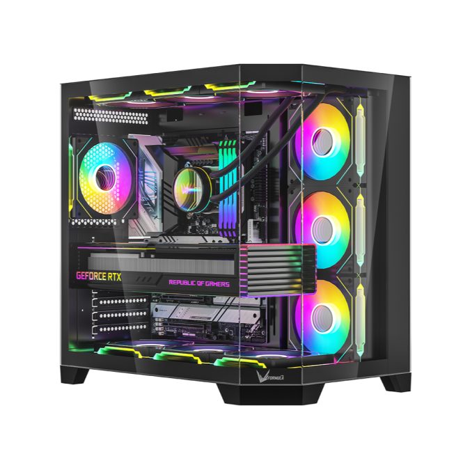 Компьютерный корпус, Formula V, Crystal Z6 Floe Black, ATX/micro ATX, USB Type C/3.0*2, HD-Audio, Кулер 4*120мм Floe ARPW, Высота процессорного кулера до 165мм, Длина VGA до 410мм, 2*3.5"/2*2.5", Толщина 0,6мм, 425x280x435мм, Без Б/П, Чёрный